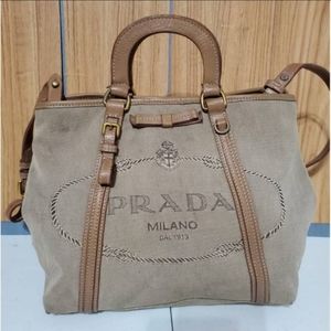 Prada Logo Convertible Tote Canvas with Le…